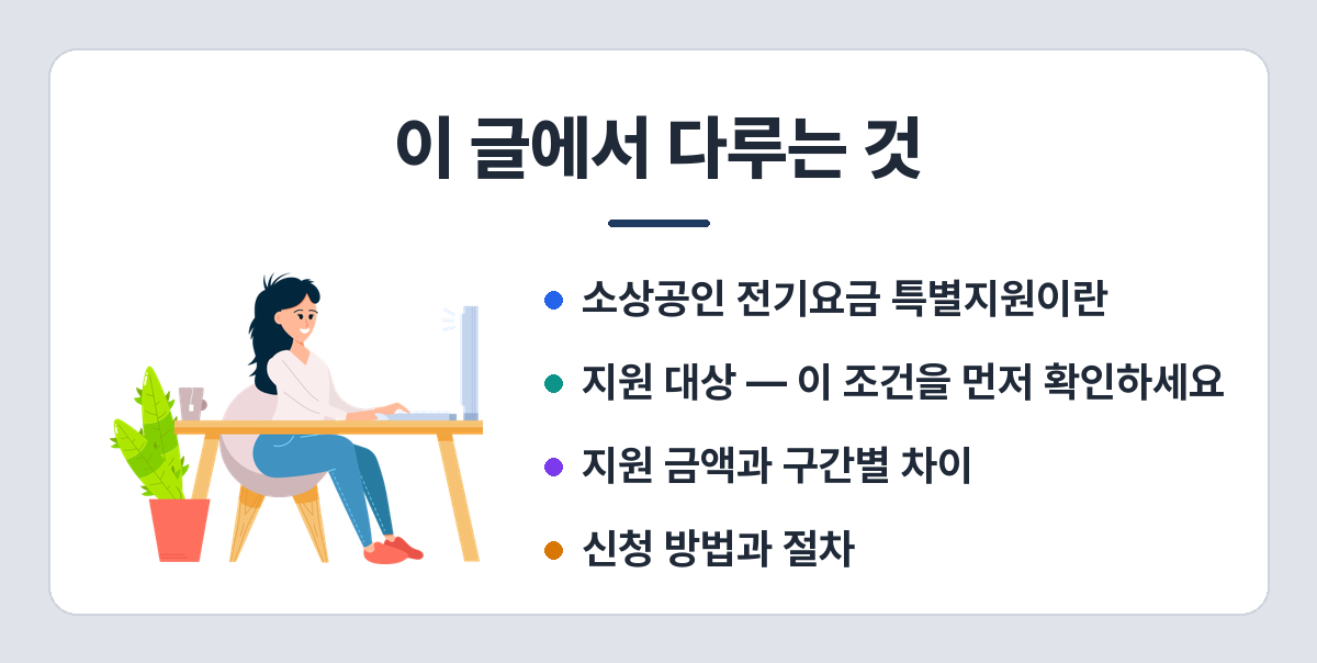 2026 소상공인 전기요금 특별지원 신청 방법·대상·금액 정리 이 글에서 다루는 것