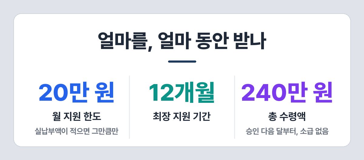 청년월세지원 금액 — 월 최대 20만 원, 최장 12개월, 총 240만 원