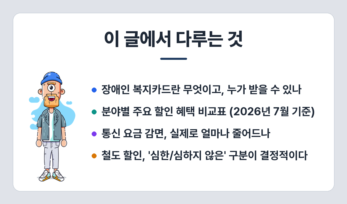 장애인 복지카드로 받는 할인, 교통·통신·의료별로 얼마나 되나 이 글에서 다루는 것