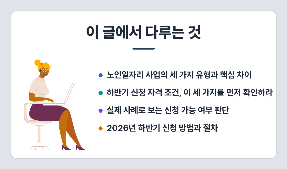 노인일자리 하반기 모집, 공익활동형·사회서비스형·시장형 중 무엇을 고를까 이 글에서 다루는 것